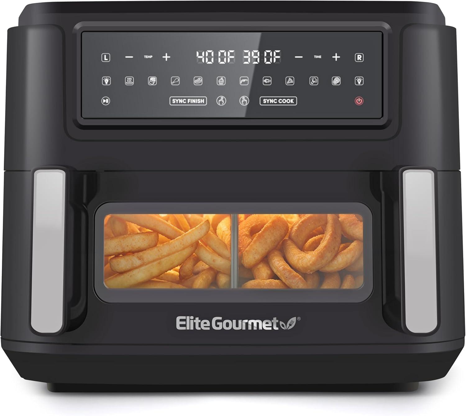 image:imageElite Gourmet EAF2411G Digital Indoor GrillAir Fryer Oven 11L Capacity Grill Rack 8 Presets Bake Roast Broil Dehydrate 1700Watts 25 Delicious Recipes StainlessSteelBlackBlack