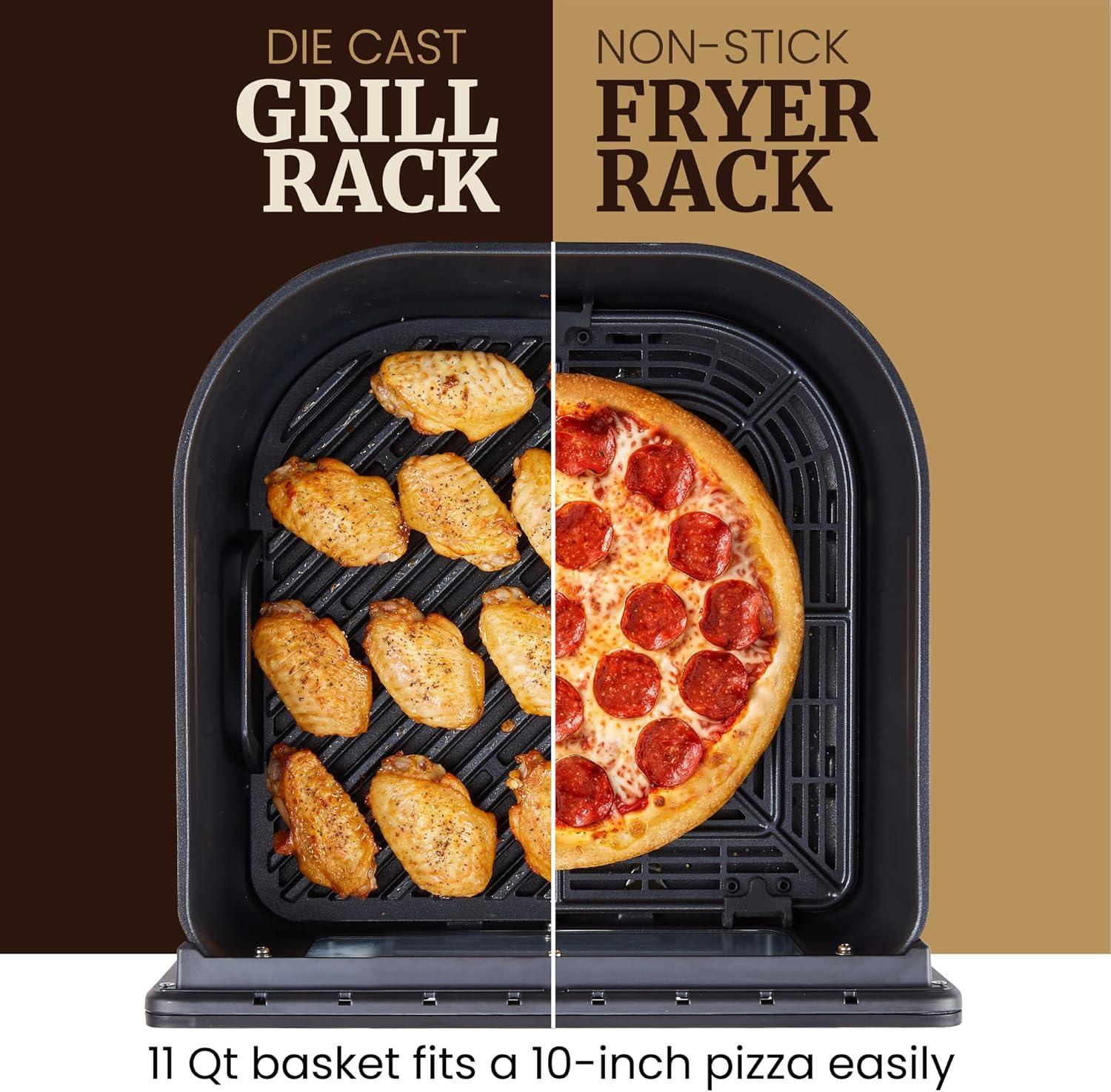 image:imageElite Gourmet EAF2411G Digital Indoor GrillAir Fryer Oven 11L Capacity Grill Rack 8 Presets Bake Roast Broil Dehydrate 1700Watts 25 Delicious Recipes StainlessSteelBlackBlack