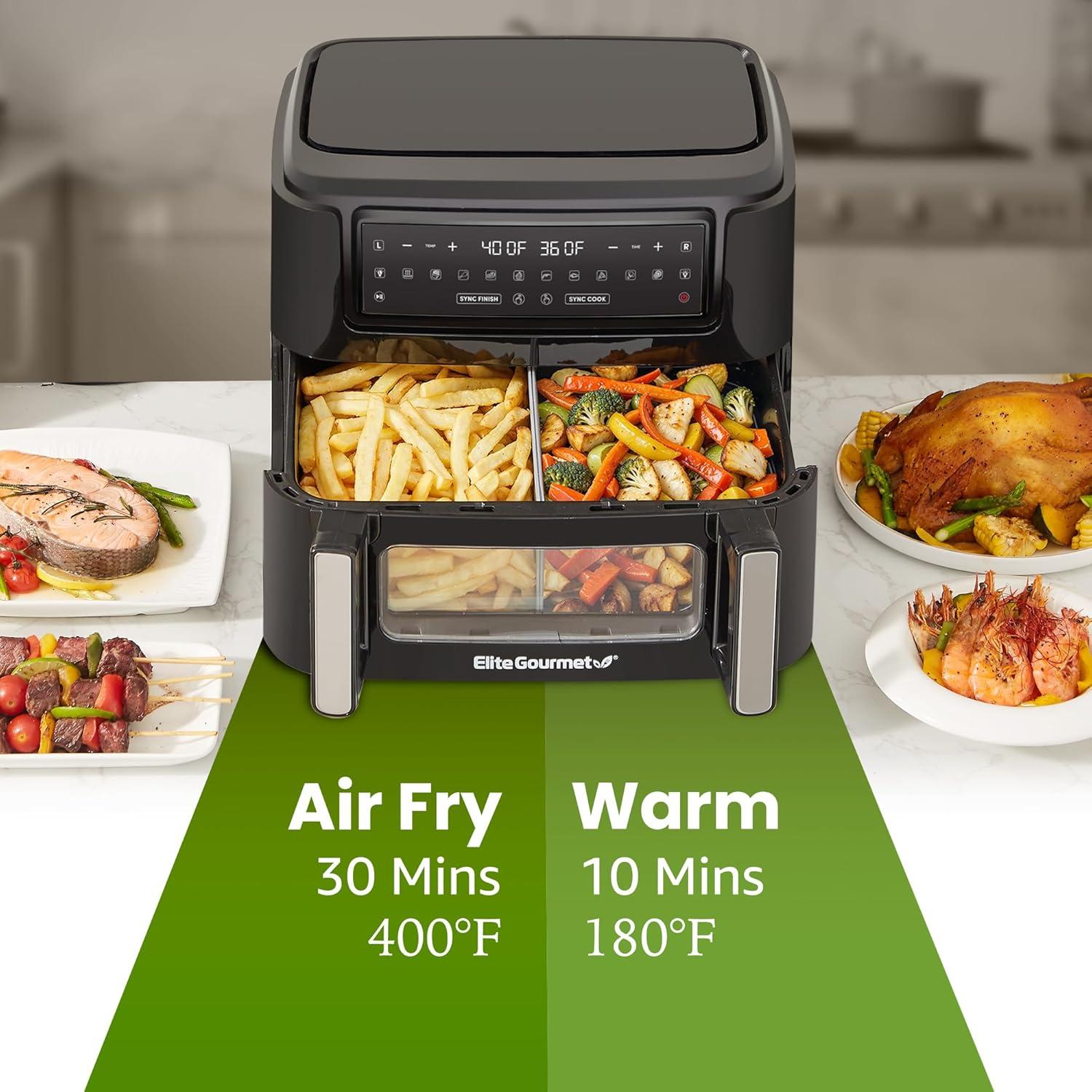image:imageElite Gourmet EAF2411G Digital Indoor GrillAir Fryer Oven 11L Capacity Grill Rack 8 Presets Bake Roast Broil Dehydrate 1700Watts 25 Delicious Recipes StainlessSteelBlackBlack