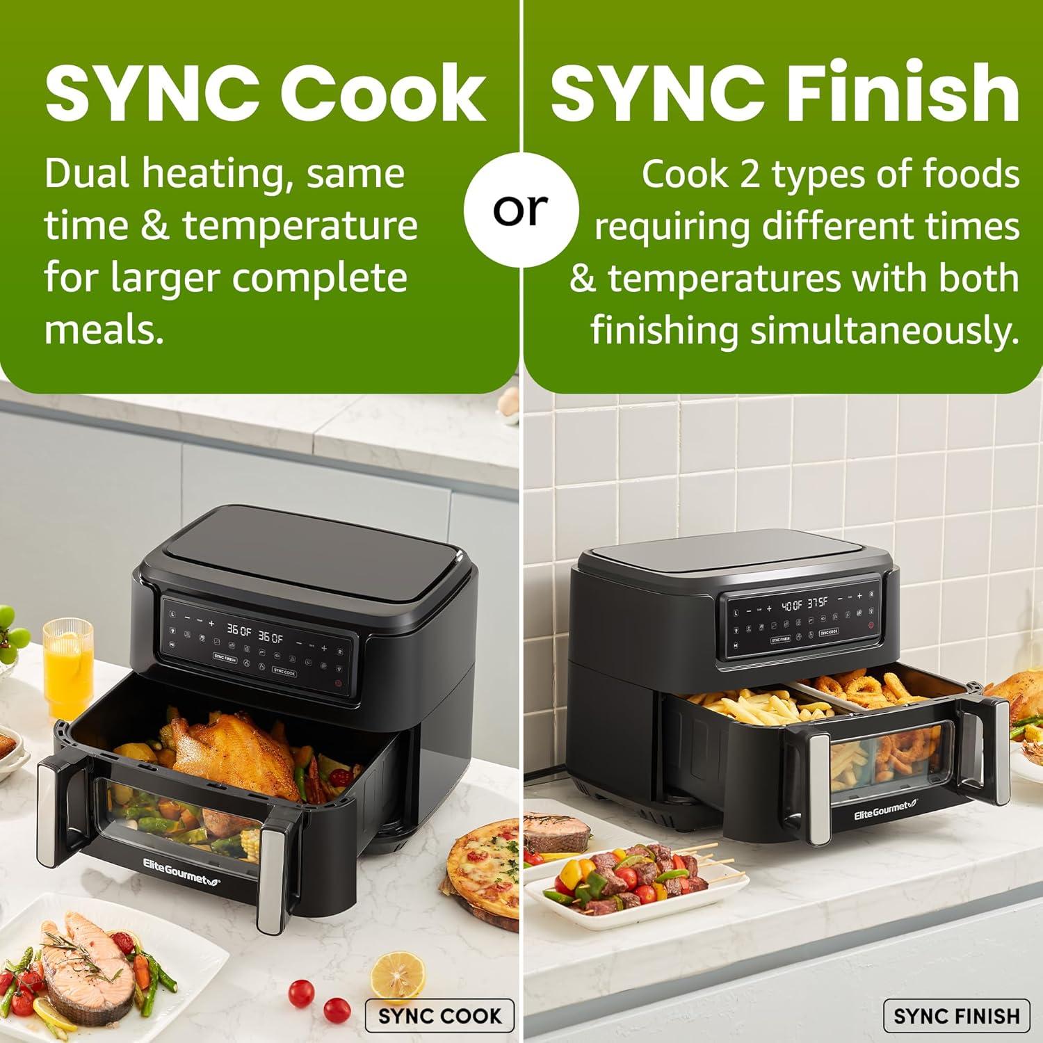 image:imageElite Gourmet EAF2411G Digital Indoor GrillAir Fryer Oven 11L Capacity Grill Rack 8 Presets Bake Roast Broil Dehydrate 1700Watts 25 Delicious Recipes StainlessSteelBlackBlack