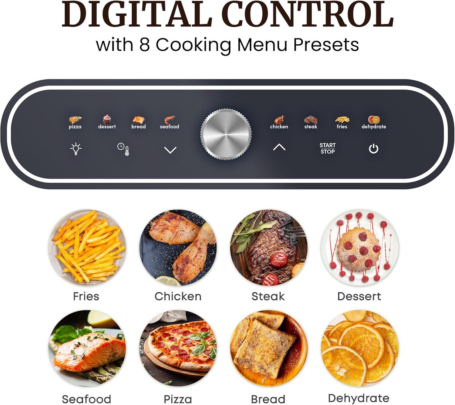 image:imageElite Gourmet EAF2411G Digital Indoor GrillAir Fryer Oven 11L Capacity Grill Rack 8 Presets Bake Roast Broil Dehydrate 1700Watts 25 Delicious Recipes StainlessSteelBlackBlack