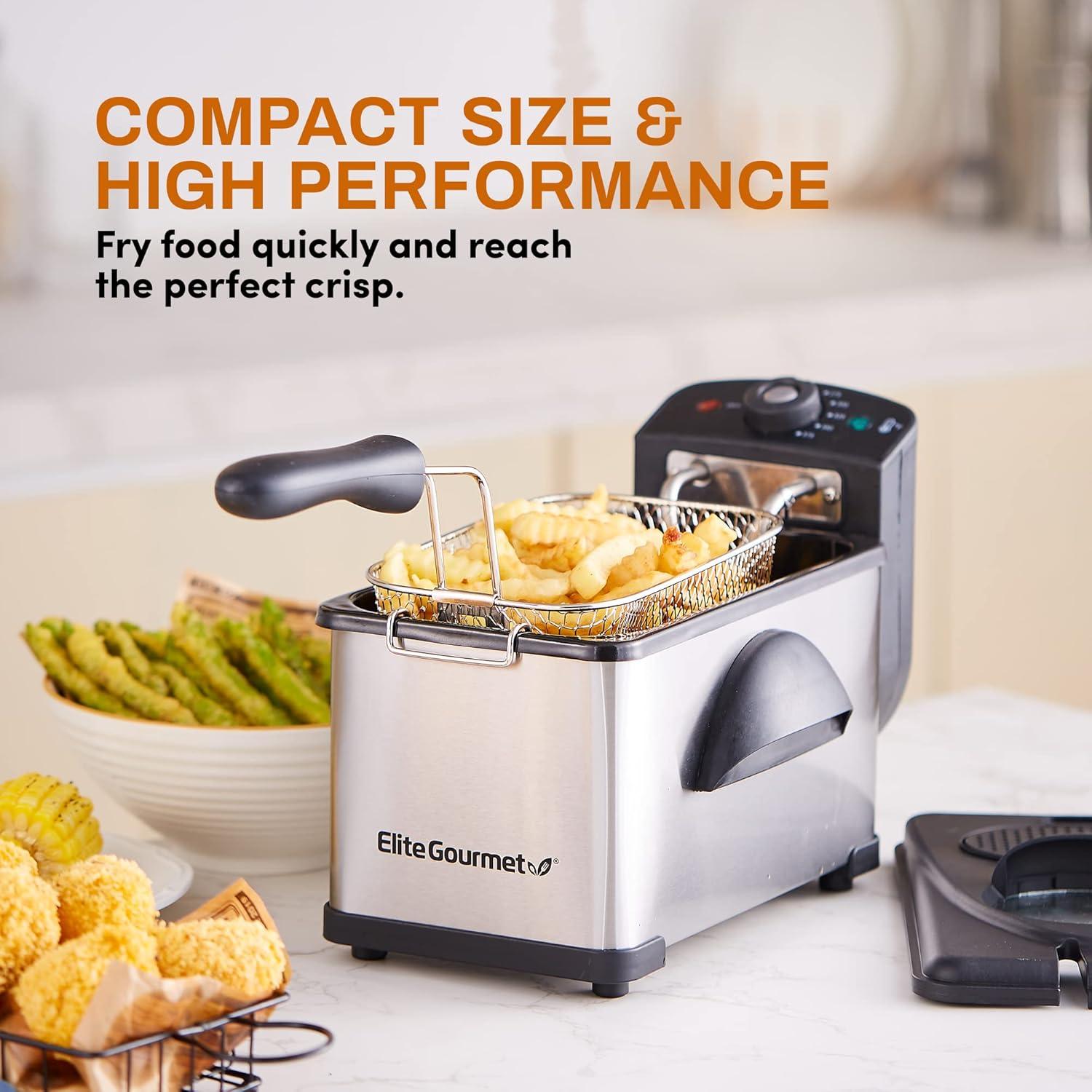 image:imageElite Gourmet EDF3500 Electric Immersion Deep Fryer Removable Basket Timer Control Adjustable Temperature Lid with Viewing Window and Odor Free FilterStainless Steel35 Quart 14 Cup2 Quart 82 cup