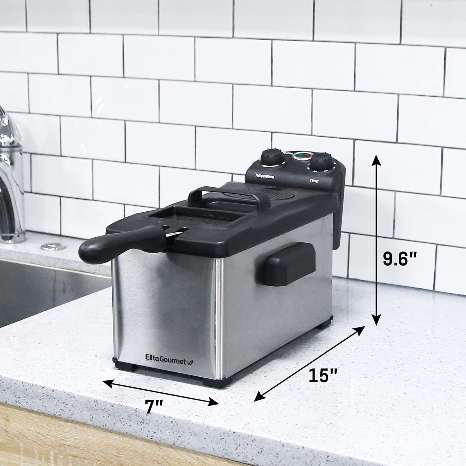 image:imageElite Gourmet EDF3500 Electric Immersion Deep Fryer Removable Basket Timer Control Adjustable Temperature Lid with Viewing Window and Odor Free FilterStainless Steel35 Quart 14 Cup35 Quart 14 Cup