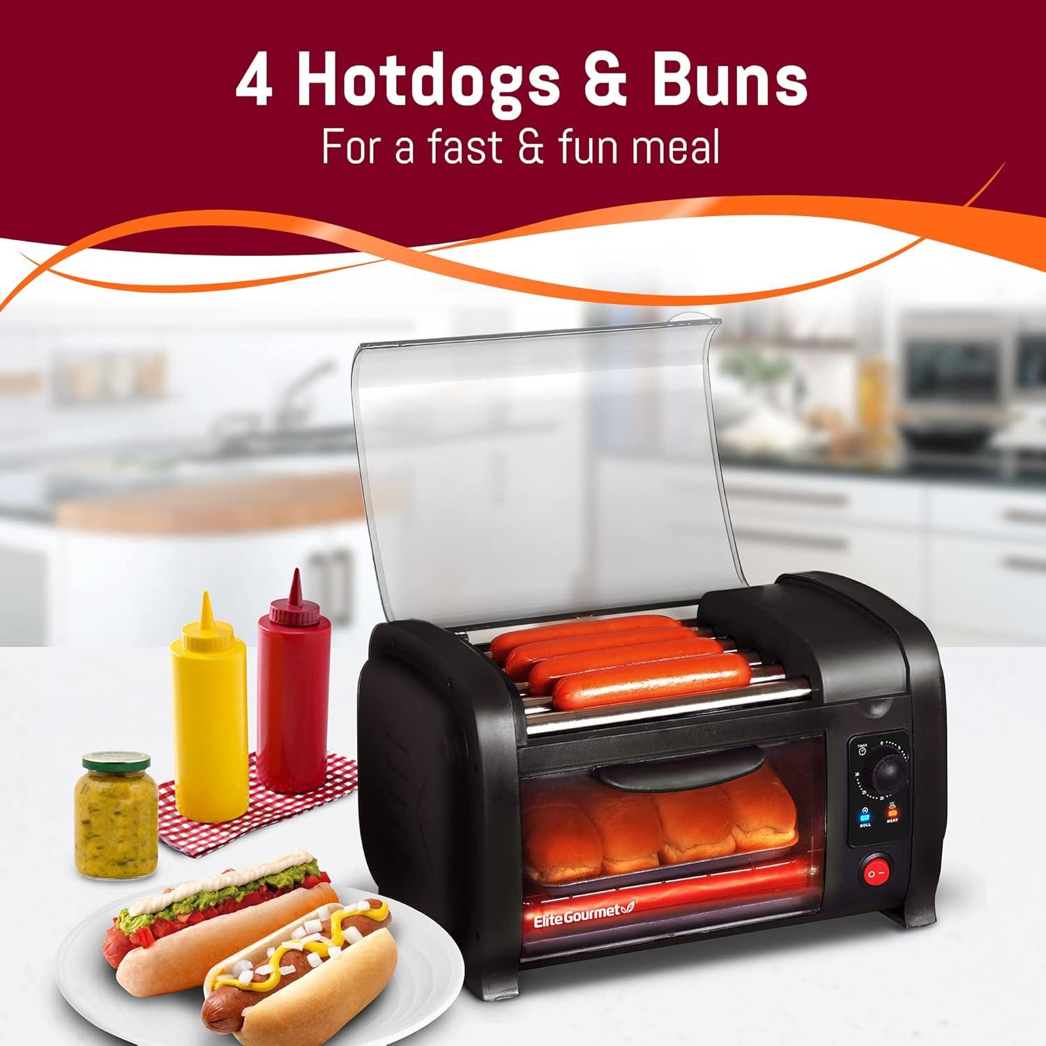 image:imageElite Gourmet EHD051B Hot Dog Toaster Oven 30Min Timer Stainless Steel Heat Rollers Bake amp Crumb Tray World Series Baseball 4 Bun Capacity BlackNEW VERSION