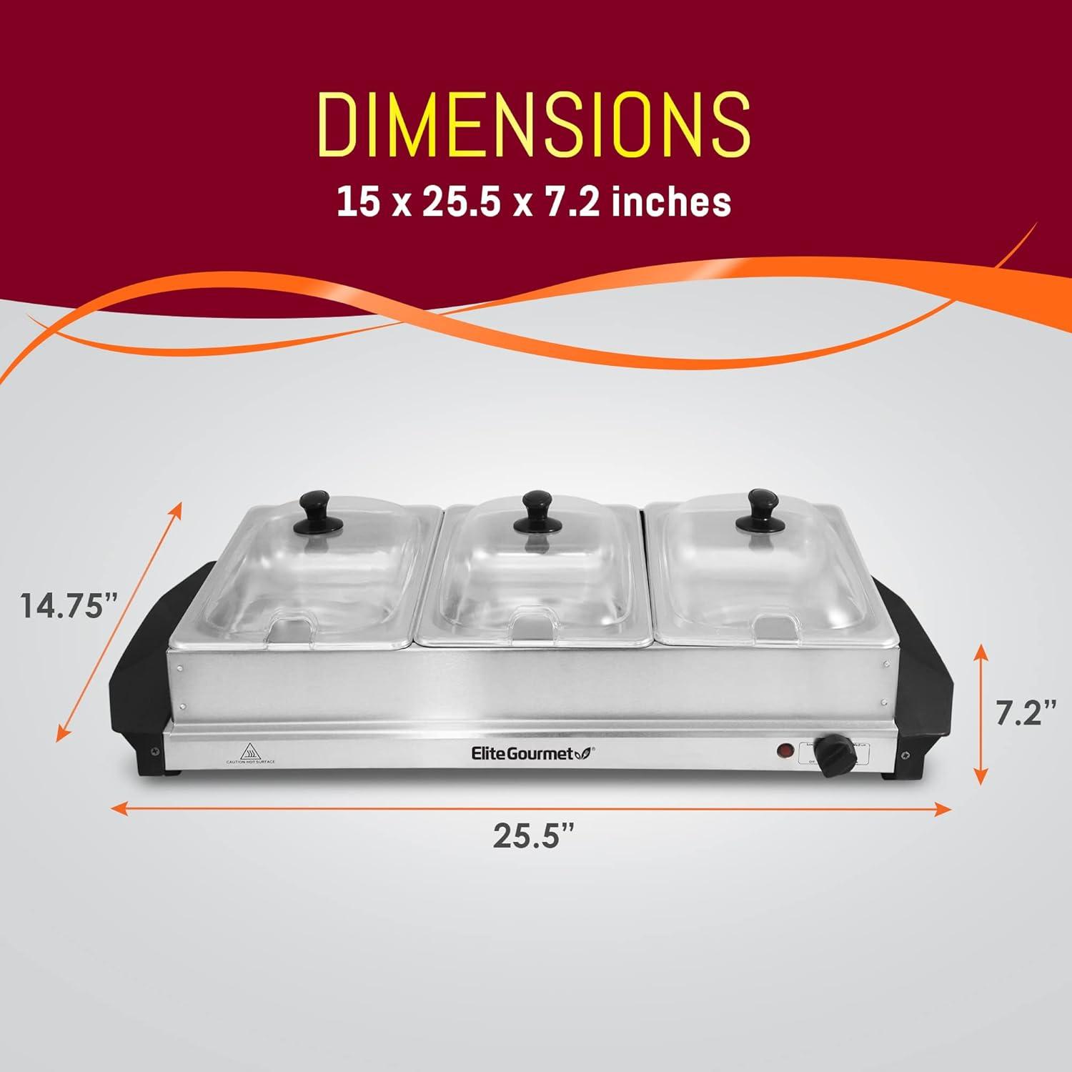 image:imageElite Gourmet EWM6171 Triple 3 x 25 Qt Trays Buffet Server Food Warmer Temperature Control Clear Slotted Lids Perfect for Parties Entertaining amp Holidays 75 Qt Total Stainless Steel