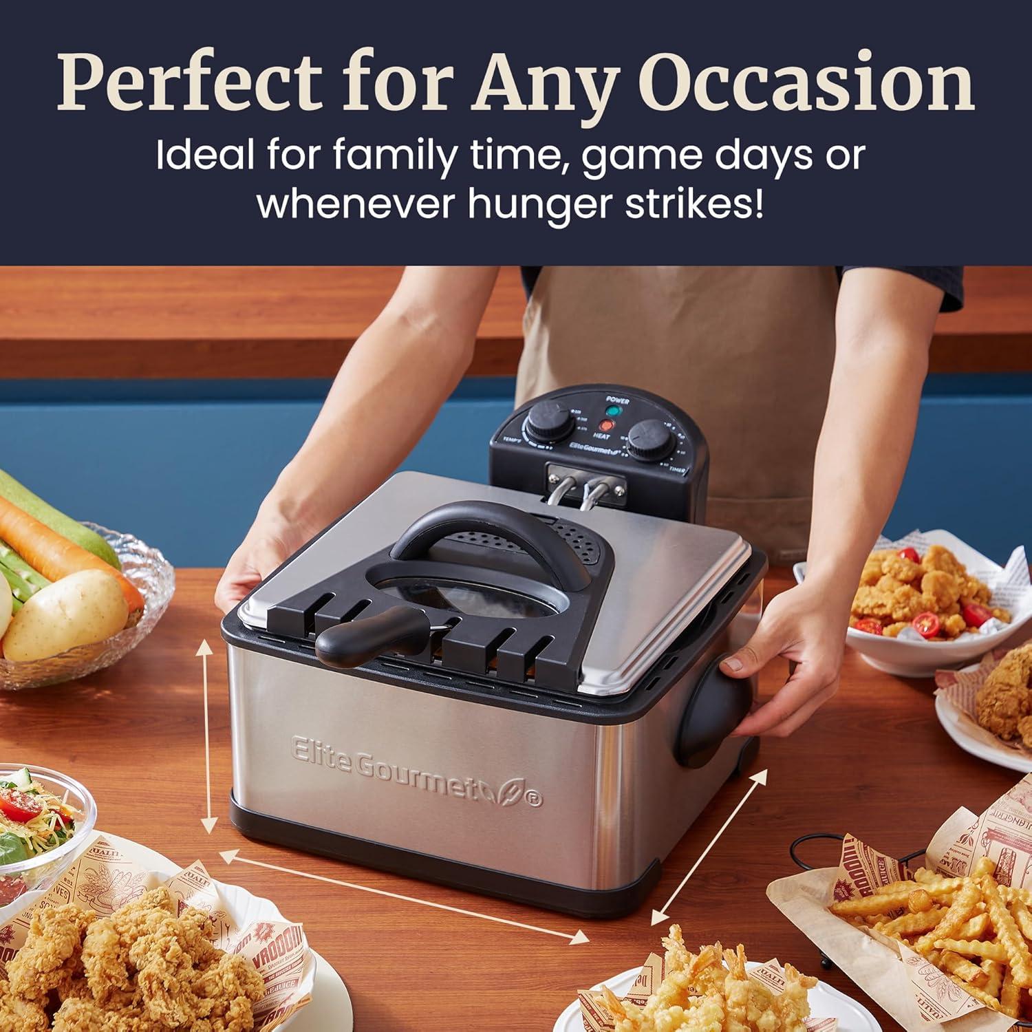 image:imageElite Gourmet Electric Deep Fryer 45 Qt Total Oil Capacity Dual 2Qt Split Baskets 1700 Watts Stainless Steel Separates Foods for Simultaneous Cooking Stainless SteelBlack