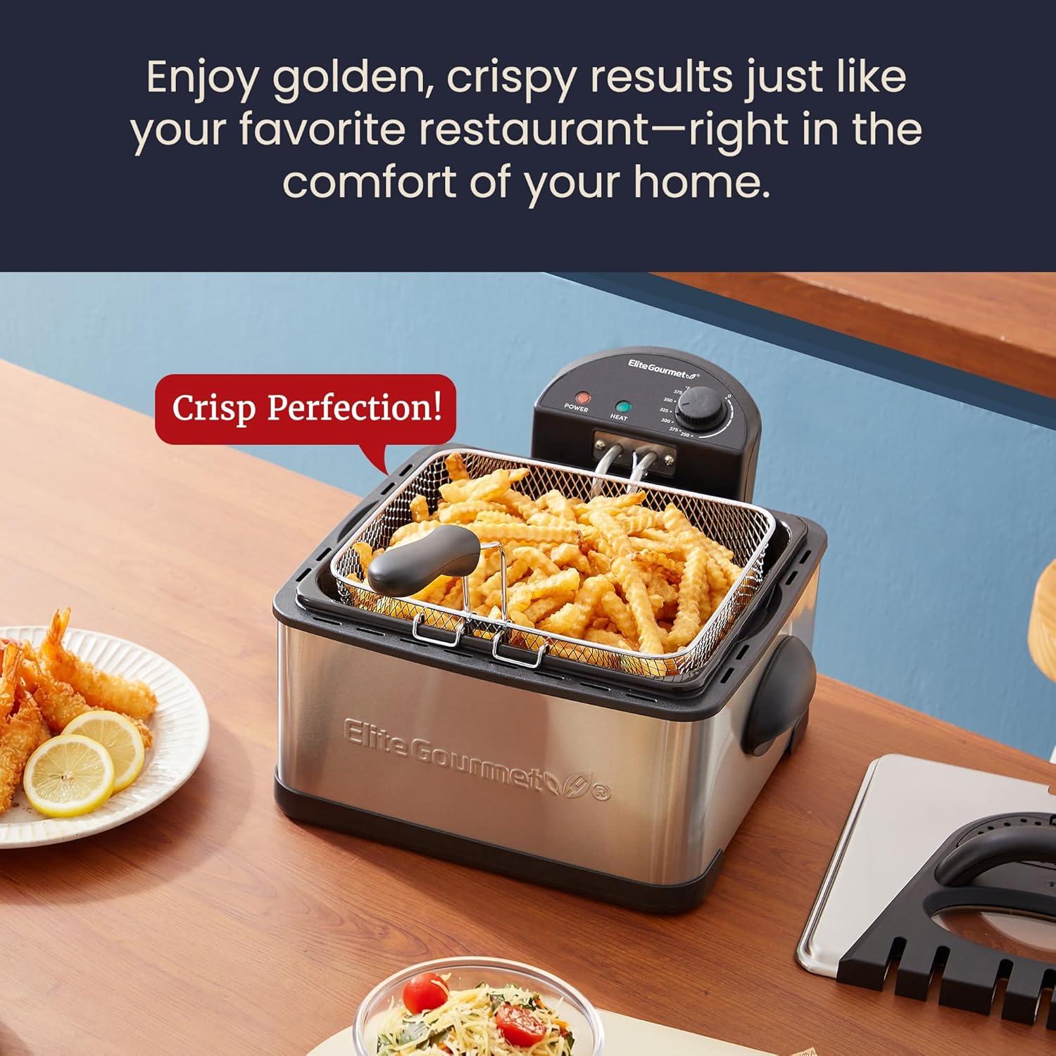 image:imageElite Gourmet Electric Deep Fryer 45 Qt Total Oil Capacity Dual 2Qt Split Baskets 1700 Watts Stainless Steel Separates Foods for Simultaneous Cooking Stainless SteelStainless Steel