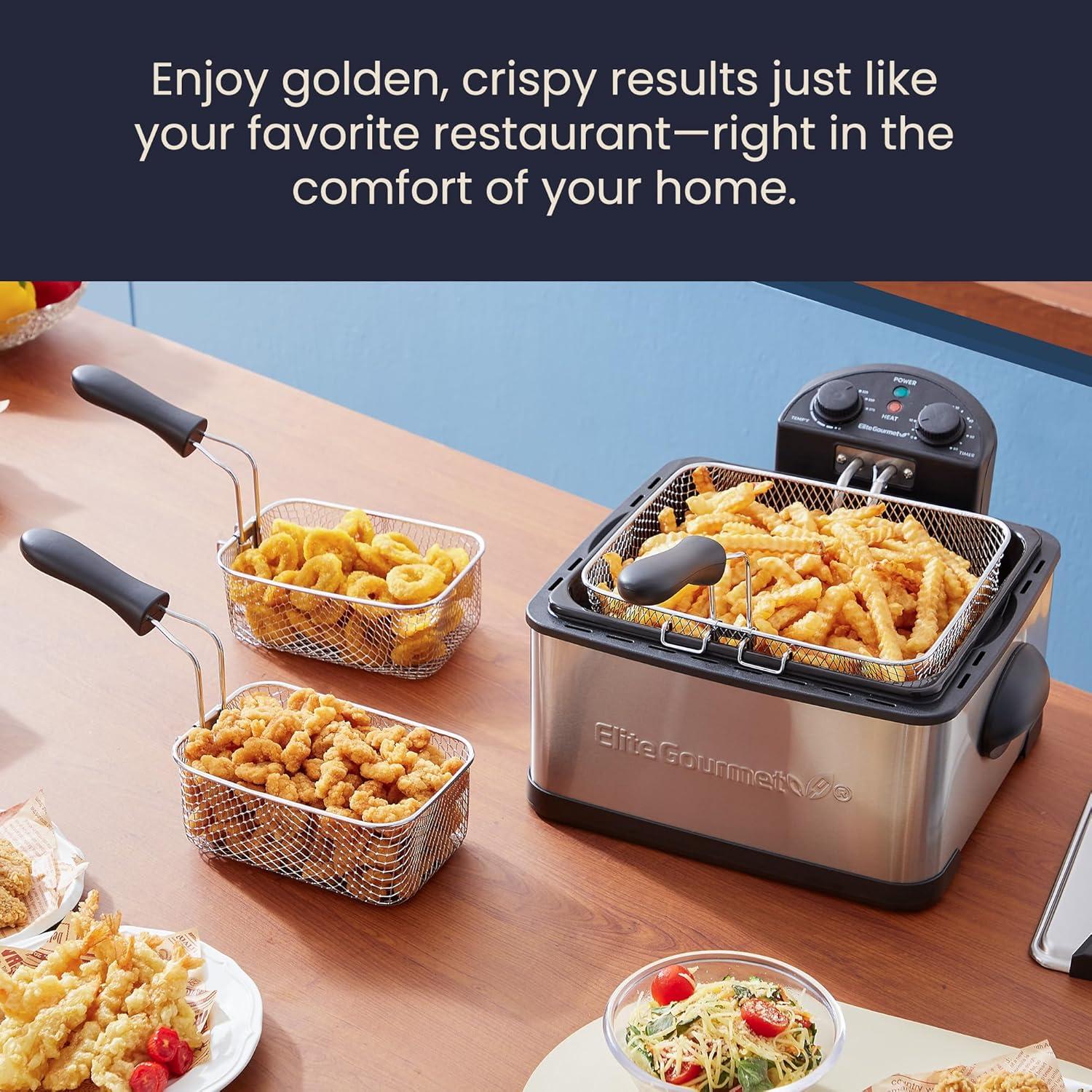 image:imageElite Gourmet Electric Deep Fryer 45 Qt Total Oil Capacity Dual 2Qt Split Baskets 1700 Watts Stainless Steel Separates Foods for Simultaneous Cooking Stainless SteelBlack