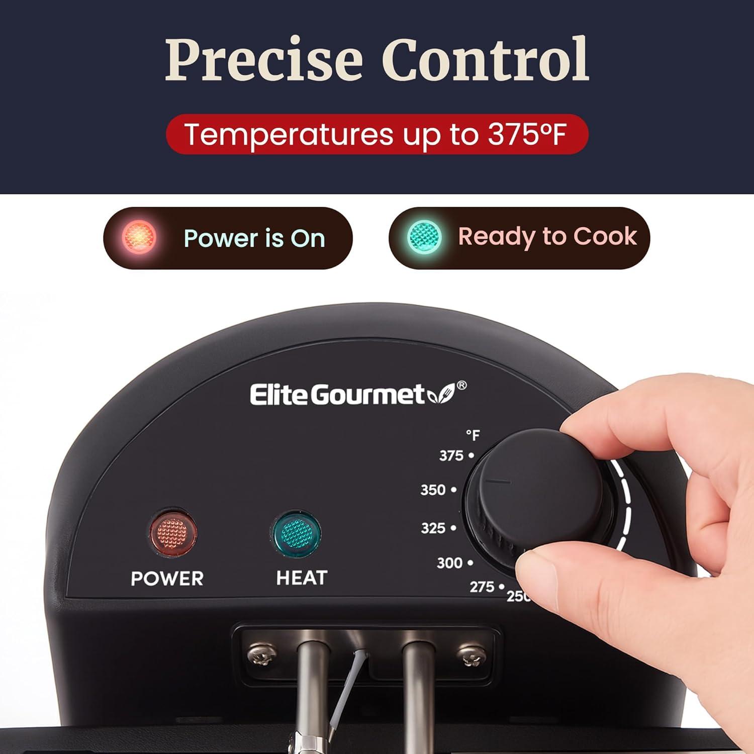image:imageElite Gourmet Electric Deep Fryer 45 Qt Total Oil Capacity Dual 2Qt Split Baskets 1700 Watts Stainless Steel Separates Foods for Simultaneous Cooking Stainless SteelStainless Steel and Black