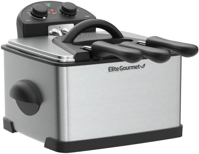 image:imageElite Gourmet Electric Deep Fryer 45 Qt Total Oil Capacity Dual 2Qt Split Baskets 1700 Watts Stainless Steel Separates Foods for Simultaneous Cooking Stainless SteelStainless Steel and Black