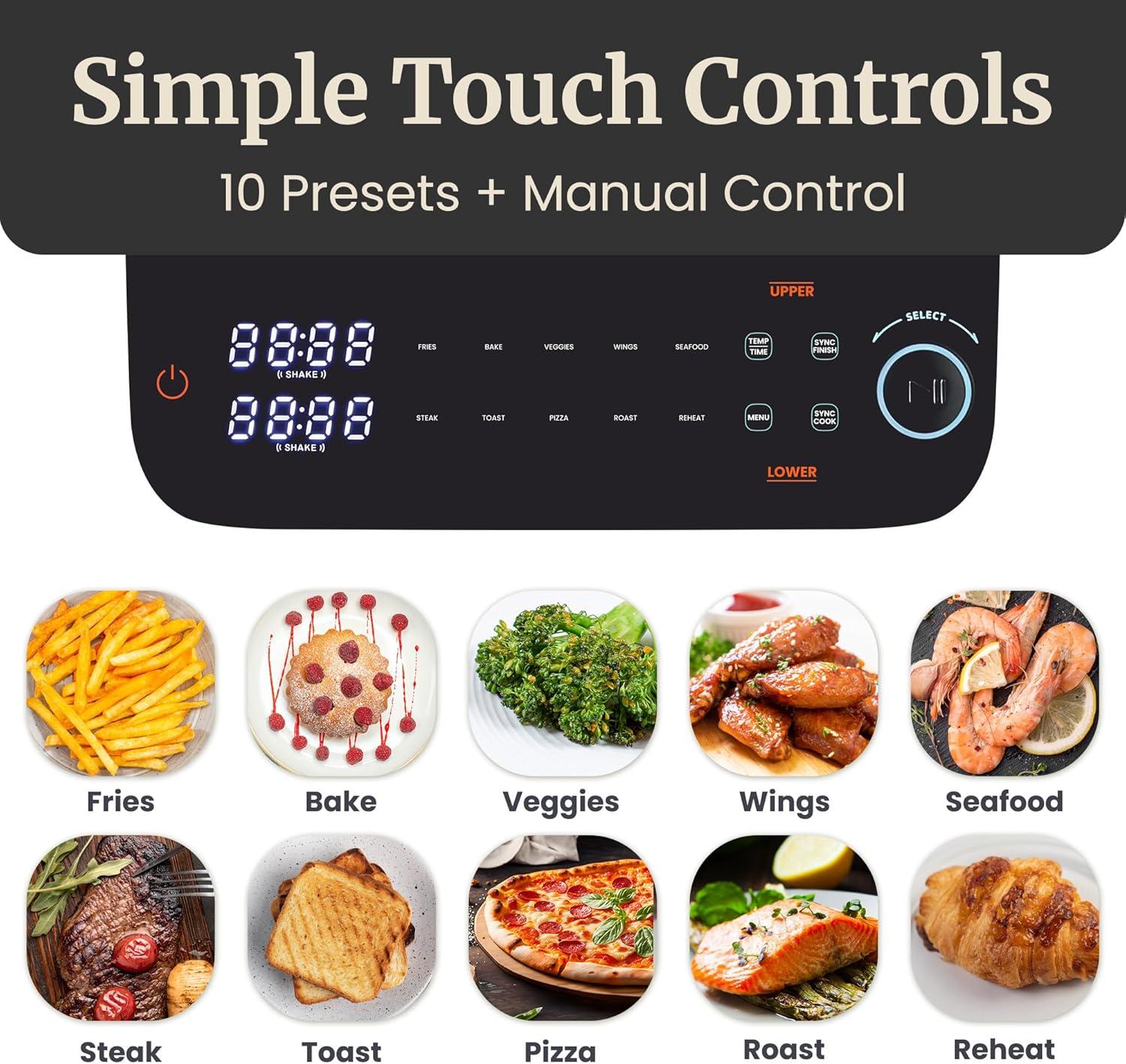 image:imageElite Gourmet Glass Air Fryer 24 Qt Compact Size for 12 People PFASFree Ceramic amp Glass Basket Visible Cooking Adjustable Temp 175400F 1150W Black105 Quart