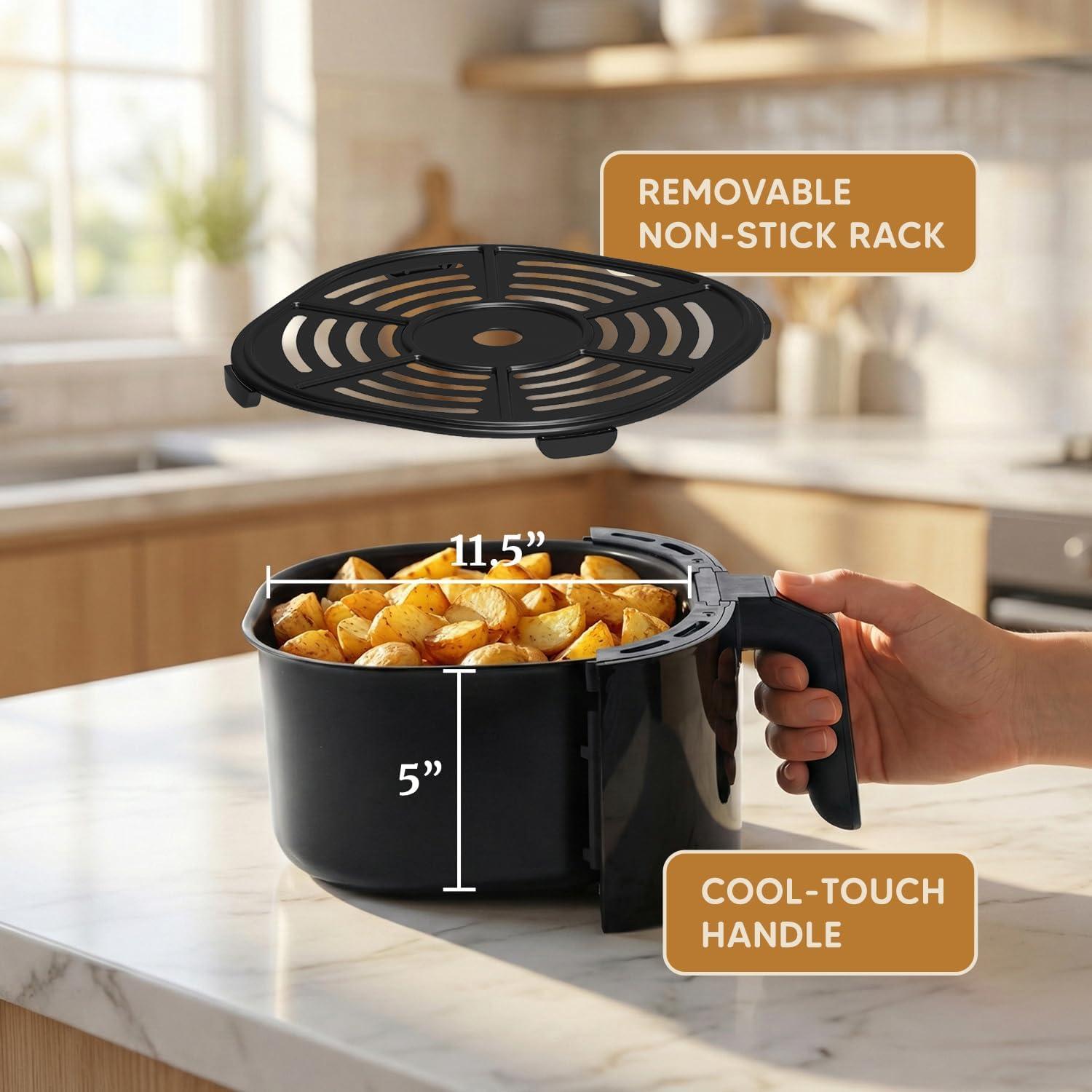 image:imageElite Gourmet Glass Air Fryer 24 Qt Compact Size for 12 People PFASFree Ceramic amp Glass Basket Visible Cooking Adjustable Temp 175400F 1150W Black4 Quart