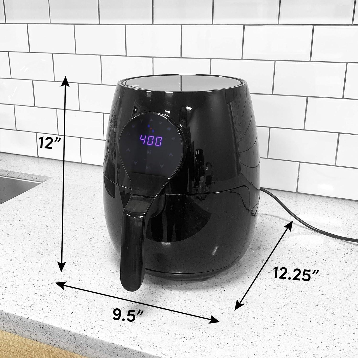 image:imageElite Gourmet Glass Air Fryer 24 Qt Compact Size for 12 People PFASFree Ceramic amp Glass Basket Visible Cooking Adjustable Temp 175400F 1150W Black53 Quart