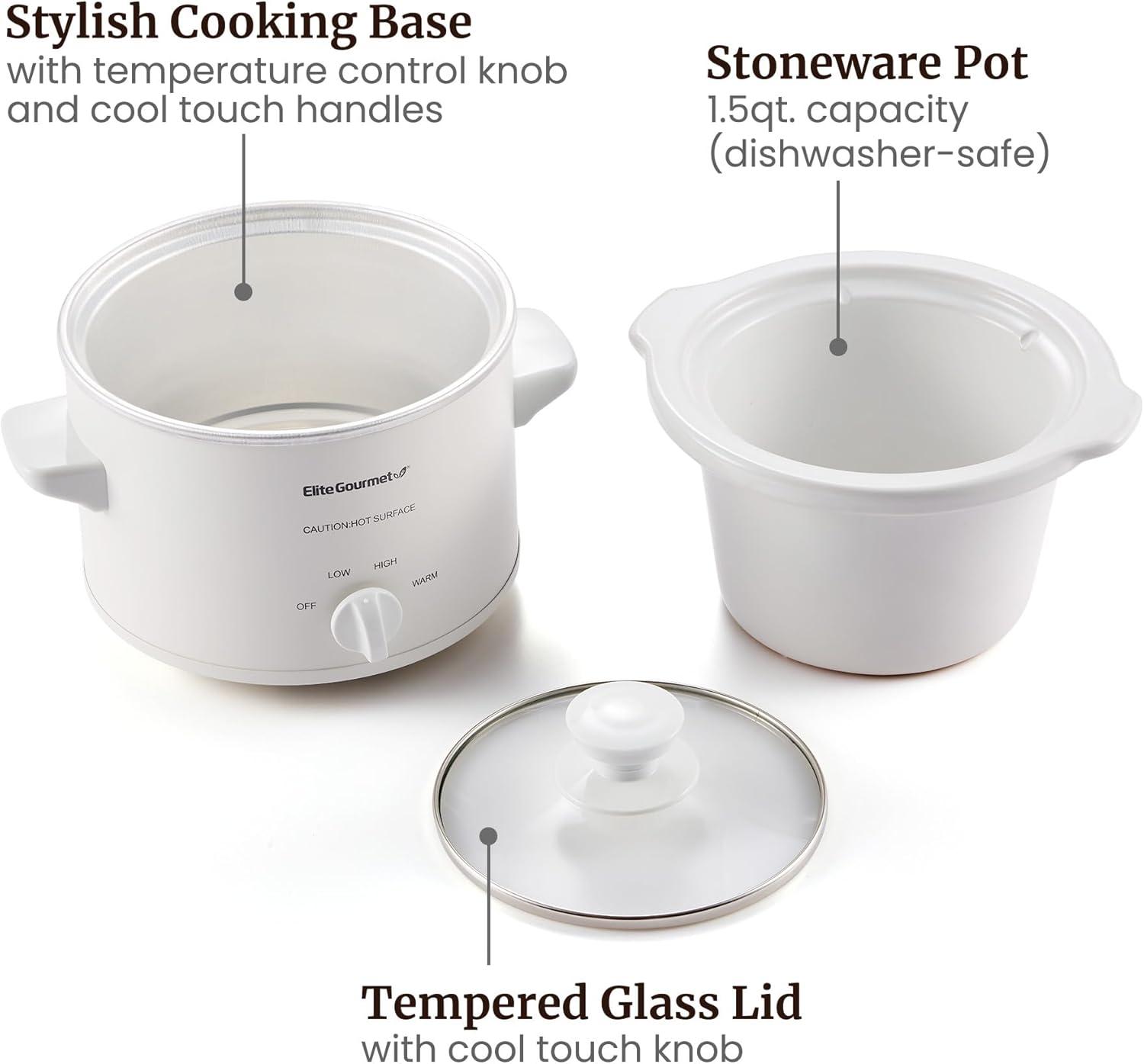 image:imageElite Gourmet MST250XW Electric Slow Cooker Ceramic Pot Adjustable Temp Entrees Sauces Stews amp Dips Dishwasher Safe Glass Lid amp Crock