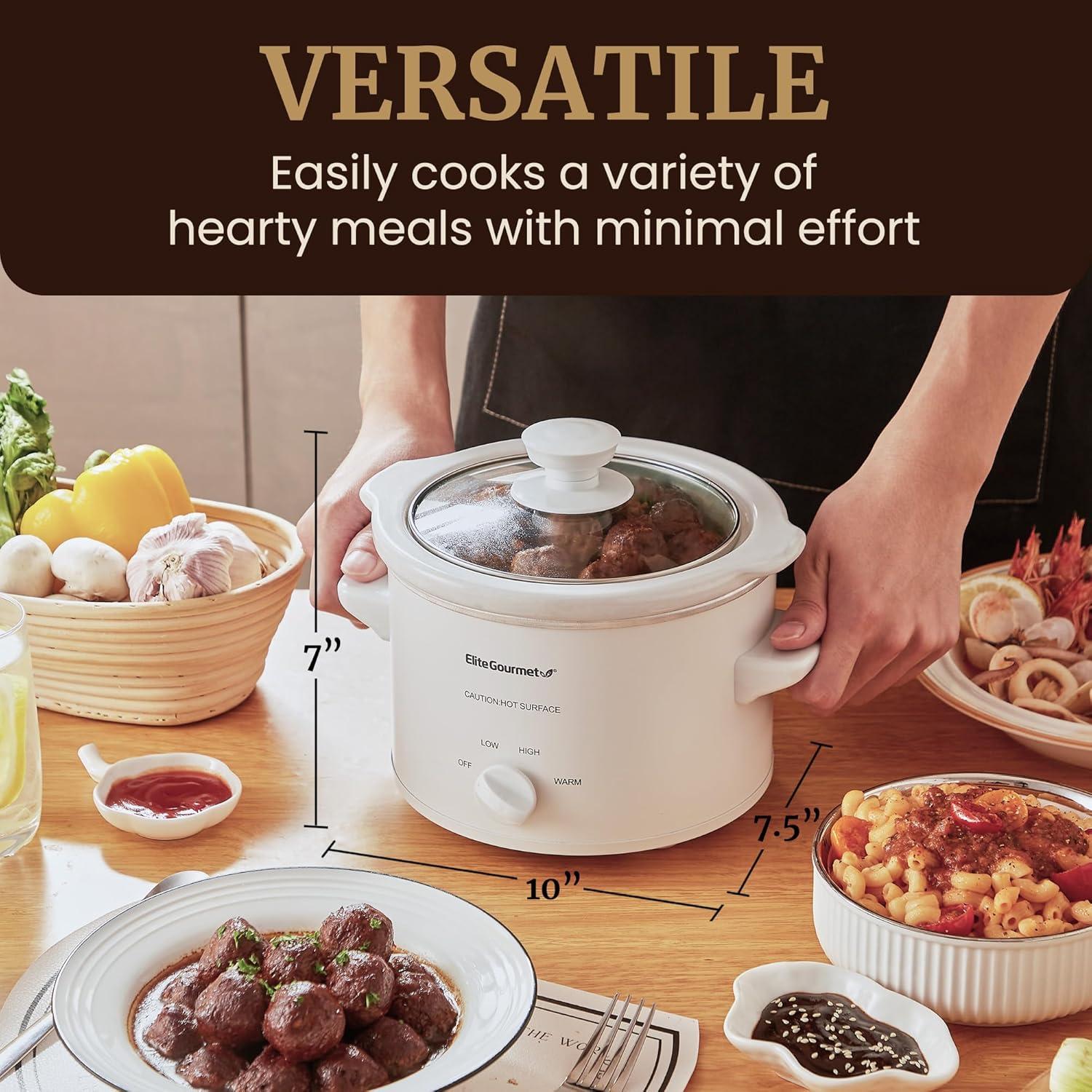 image:imageElite Gourmet MST250XW Electric Slow Cooker Ceramic Pot Adjustable Temp Entrees Sauces Stews amp Dips Dishwasher Safe Glass Lid amp Crock