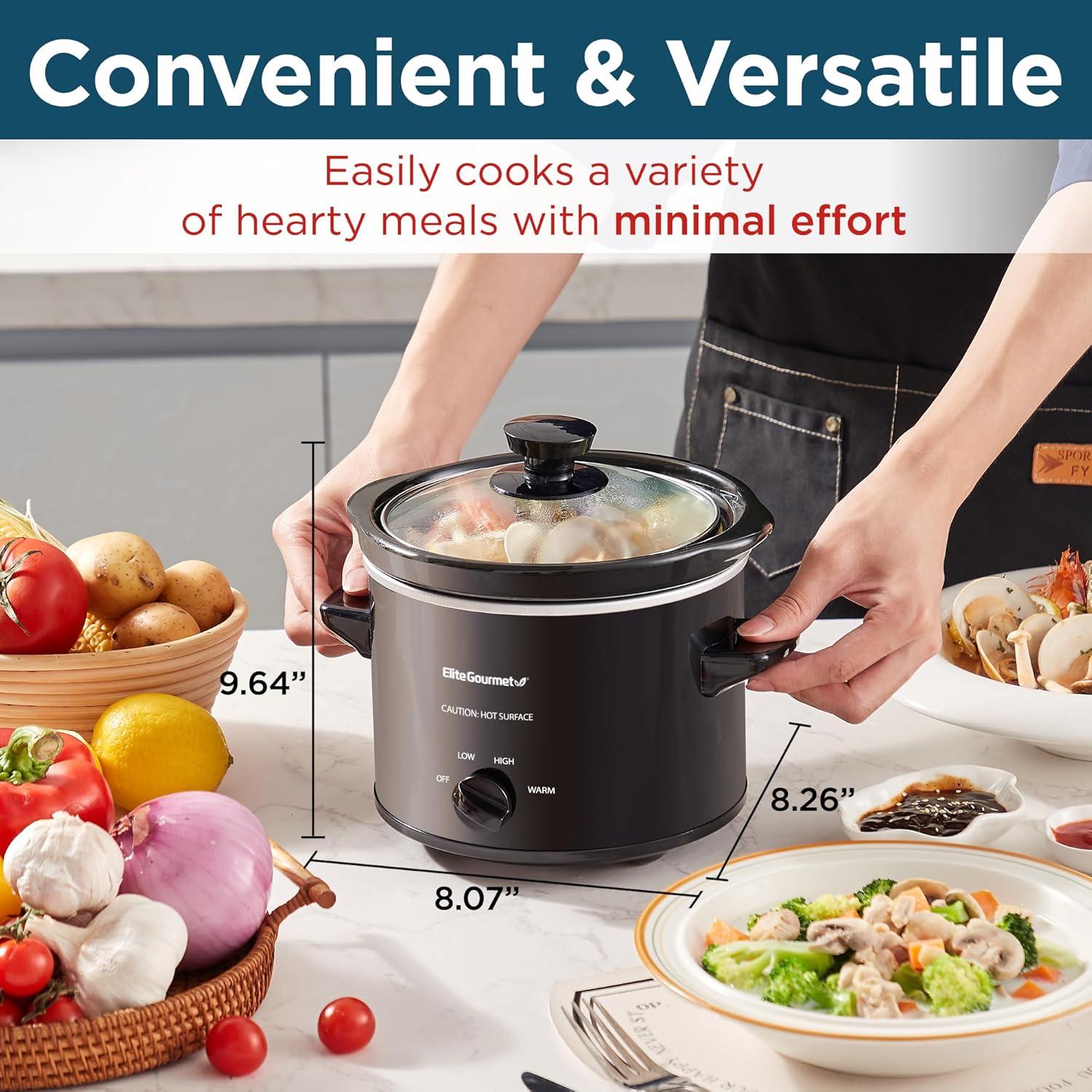 image:imageElite Gourmet MST350B Electric Slow Cooker Adjustable Temp Entrees Sauces Stews amp Dips Dishwasher Safe Glass Lid amp Crock 3 Quart Black2 Quarts