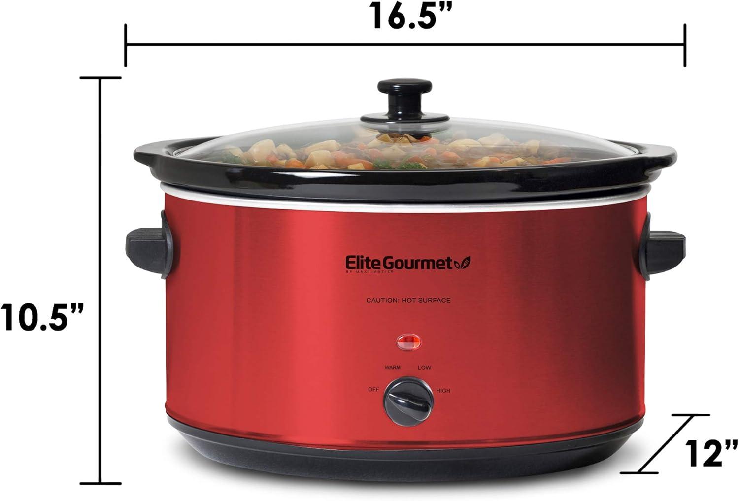 image:imageElite Gourmet Stainless Steel Slow Cooker DishwasherSafe with Tempered Glass Lid CoolTouch Handles Removable Stoneware Pot 85 QuartMST900VRed