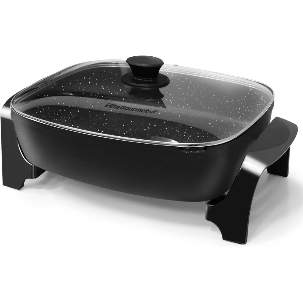 image:imageElite Gourmet 12 x 12 x 3 Ceralast PFAS Free Ceramic Electric Skillet Dishwasher Safe Xtra Deep Dish Rapid Heat 1200W Black105Qt