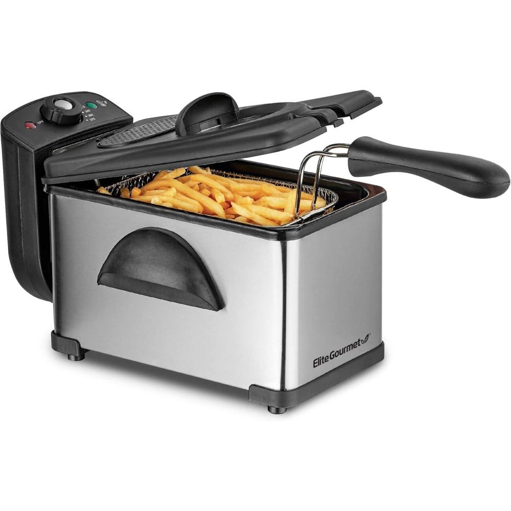 image:imageElite Gourmet EDF3500 Electric Immersion Deep Fryer Removable Basket Timer Control Adjustable Temperature Lid with Viewing Window and Odor Free FilterStainless Steel35 Quart 14 Cup2 Quart 82 cup
