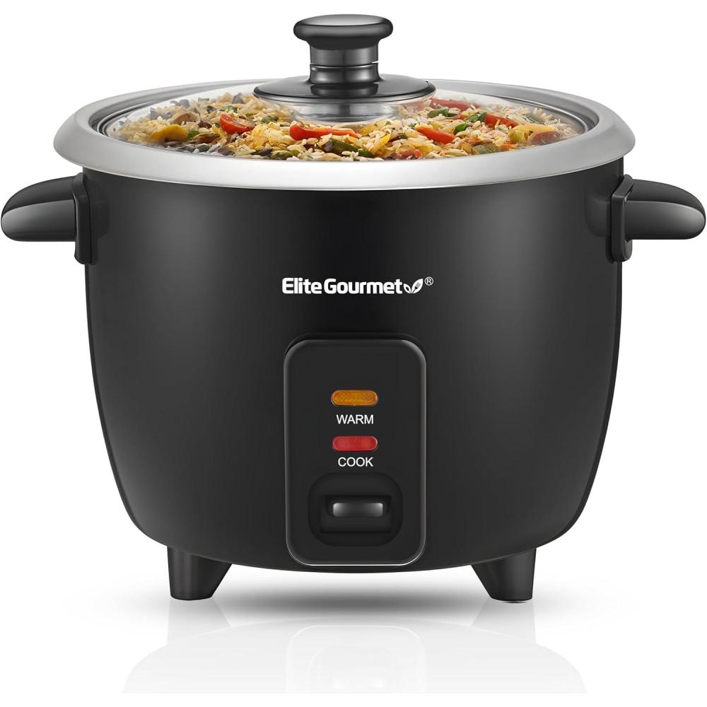image:imageElite Gourmet ERC003B Electric Rice Cooker with Automatic Keep Warm Makes Soups Stews Grains Hot Cereals 6 Cups Cooked 3 Cups Uncooked BlackBlack