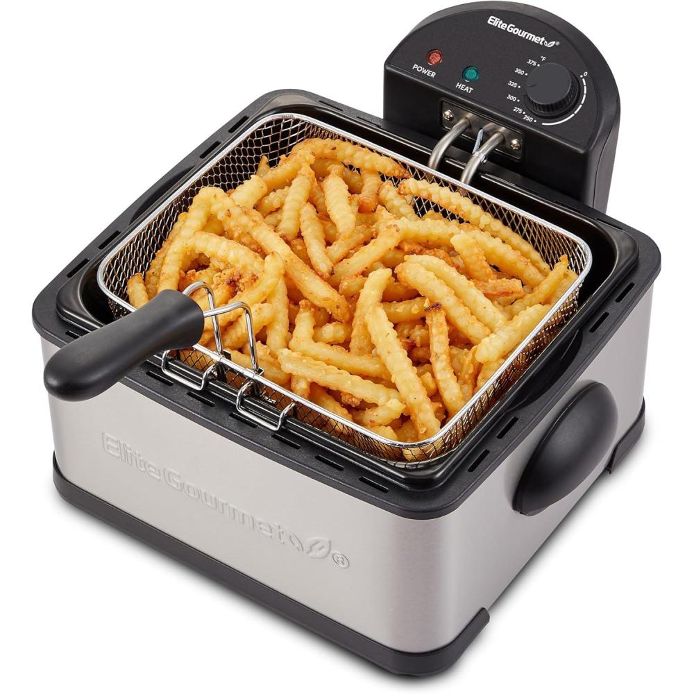 image:imageElite Gourmet Electric Deep Fryer 45 Qt Total Oil Capacity Dual 2Qt Split Baskets 1700 Watts Stainless Steel Separates Foods for Simultaneous Cooking Stainless SteelStainless Steel