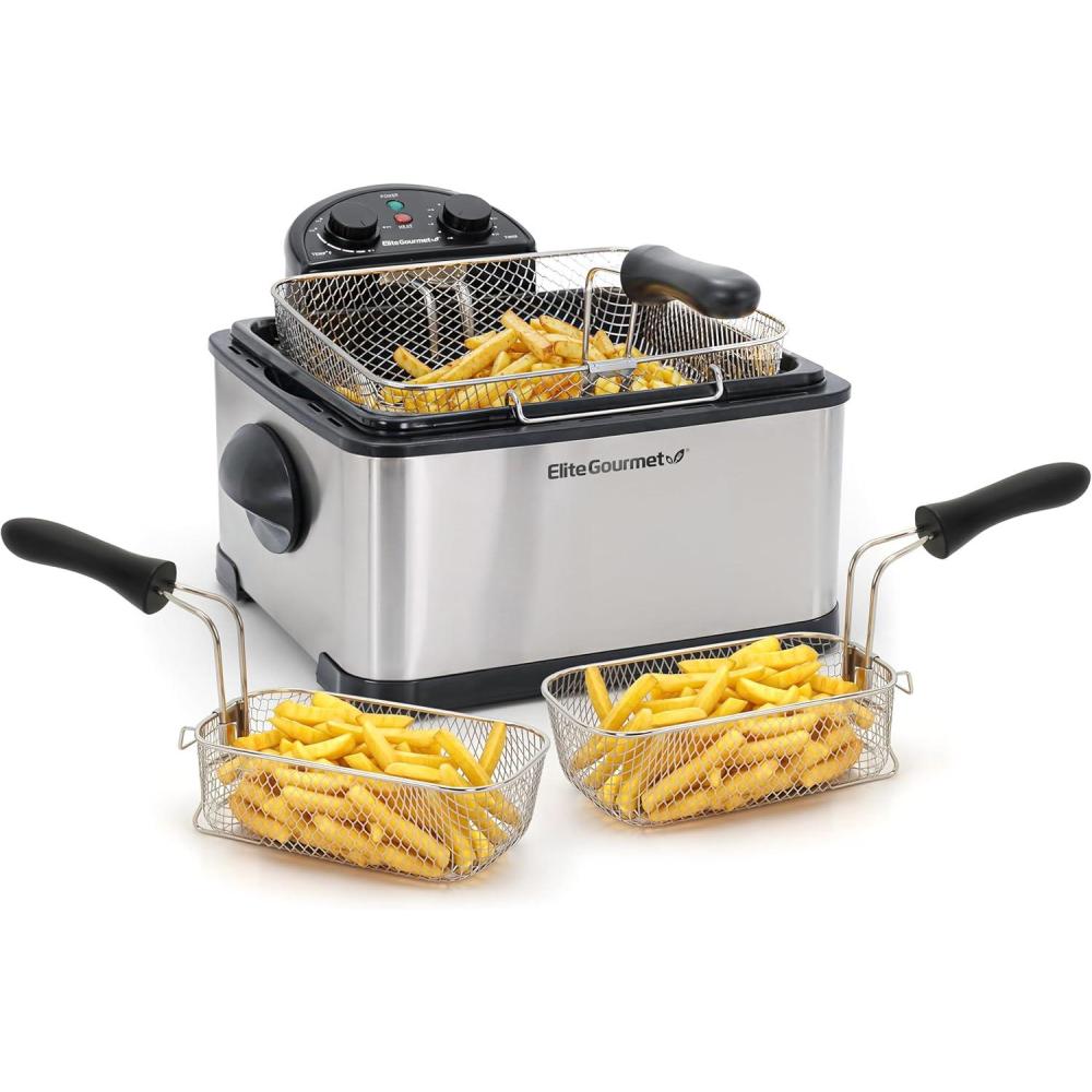 image:imageElite Gourmet Electric Deep Fryer 45 Qt Total Oil Capacity Dual 2Qt Split Baskets 1700 Watts Stainless Steel Separates Foods for Simultaneous Cooking Stainless SteelBlack