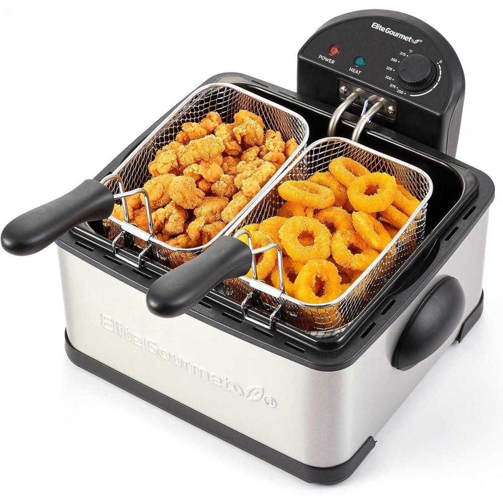 image:imageElite Gourmet Electric Deep Fryer 45 Qt Total Oil Capacity Dual 2Qt Split Baskets 1700 Watts Stainless Steel Separates Foods for Simultaneous Cooking Stainless SteelStainless Steel and Black