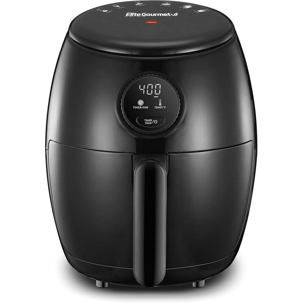 image:imageElite Gourmet Glass Air Fryer 24 Qt Compact Size for 12 People PFASFree Ceramic amp Glass Basket Visible Cooking Adjustable Temp 175400F 1150W Black21 Quart