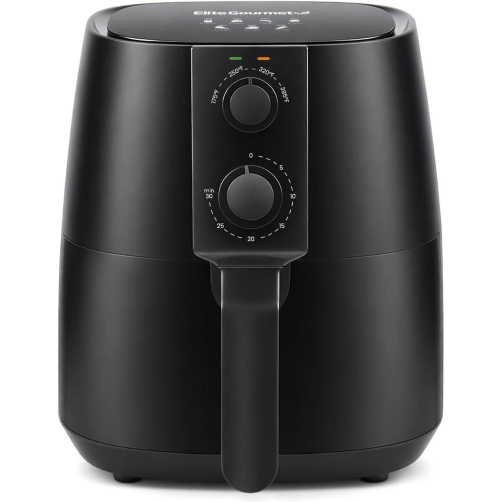 image:imageElite Gourmet Glass Air Fryer 24 Qt Compact Size for 12 People PFASFree Ceramic amp Glass Basket Visible Cooking Adjustable Temp 175400F 1150W Black4 Quart