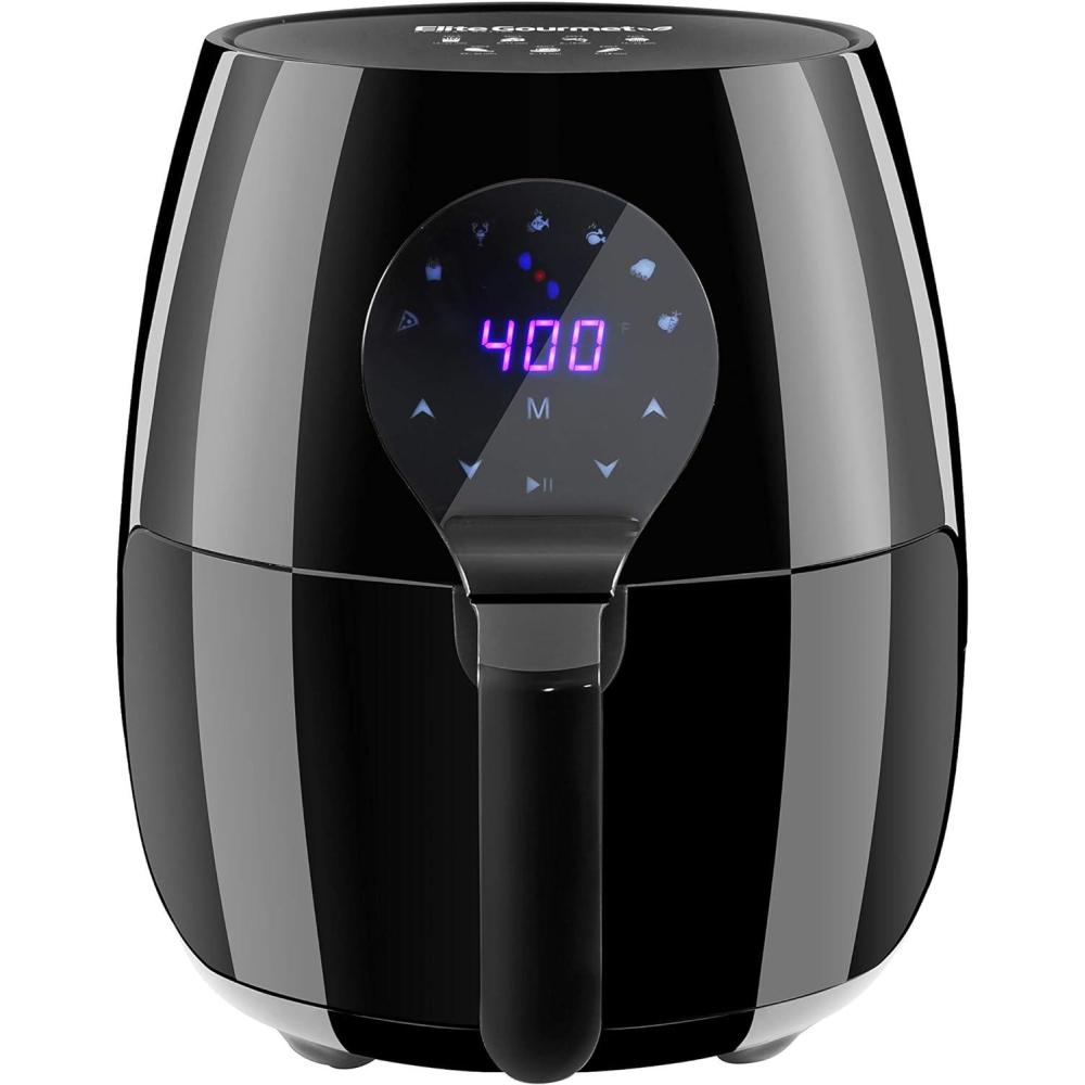 image:imageElite Gourmet Glass Air Fryer 24 Qt Compact Size for 12 People PFASFree Ceramic amp Glass Basket Visible Cooking Adjustable Temp 175400F 1150W Black53 Quart