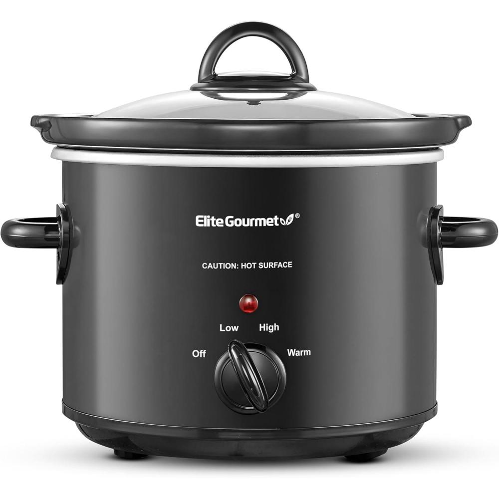 image:imageElite Gourmet MST350B Electric Slow Cooker Adjustable Temp Entrees Sauces Stews amp Dips Dishwasher Safe Glass Lid amp Crock 3 Quart Black3 Quarts