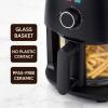 Elite Gourmet Glass Air Fryer, 2.4 Qt Compact Size for 1–2 People, PFAS-Free Ceramic & Glass Basket, Visible Cooking, Adjustable Temp 175–400°F, 1150W, Black(2.4 Quart)