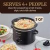 Elite Gourmet MST-350B Electric Slow Cooker, Adjustable Temp, Entrees, Sauces, Stews & Dips, Dishwasher Safe Glass Lid & Crock (3 Quart, Black)(3 Quarts)