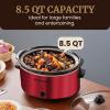 Elite Gourmet MST-900RXT Electric Ceramic XL Jumbo Slow Cooker, Adjustable Temp, Entrees, Sauces, Stews & Dips, Dishwasher Safe Glass Lid & Crock, 8.5Qt, Metallic Red