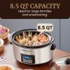 Elite Gourmet Stainless Steel Slow Cooker, Dishwasher-Safe with Tempered Glass Lid, Cool-Touch Handles, Removable Stoneware Pot, 8.5 Quart,MST-900V(Stainless Steel)
