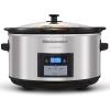 Elite Gourmet Stainless Steel Slow Cooker, Dishwasher-Safe with Tempered Glass Lid, Cool-Touch Handles, Removable Stoneware Pot, 8.5 Quart,MST-900V(Stainless Steel/Black)