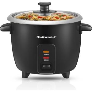 Elite Gourmet ERC003B Electric Rice Cooker with Automatic Keep Warm Makes Soups, Stews, Grains, Hot Cereals, 6 Cups Cooked (3 Cups Uncooked), Black(Black)