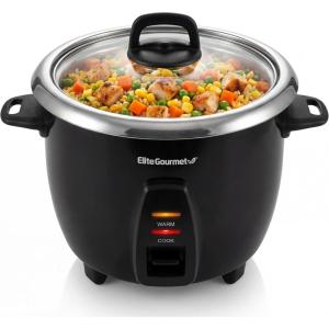 Elite Gourmet ERC2001BX 10-Cup Electric Rice Cooker with 304 Surgical Grade Stainless Steel Inner Pot, Makes Soups, Stews, Porridges, Grains and Cereals