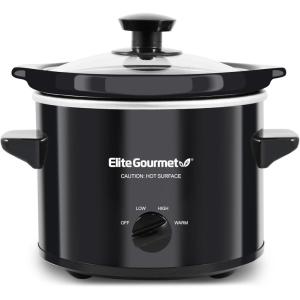 Elite Gourmet MST-350B Electric Slow Cooker, Adjustable Temp, Entrees, Sauces, Stews & Dips, Dishwasher Safe Glass Lid & Crock (3 Quart, Black)(2 Quarts)