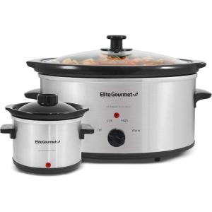 Elite Gourmet MST-350B Electric Slow Cooker, Adjustable Temp, Entrees, Sauces, Stews & Dips, Dishwasher Safe Glass Lid & Crock (3 Quart, Black)(5 Quarts)