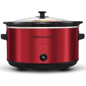 Elite Gourmet MST-900RXT Electric Ceramic XL Jumbo Slow Cooker, Adjustable Temp, Entrees, Sauces, Stews & Dips, Dishwasher Safe Glass Lid & Crock, 8.5Qt, Metallic Red