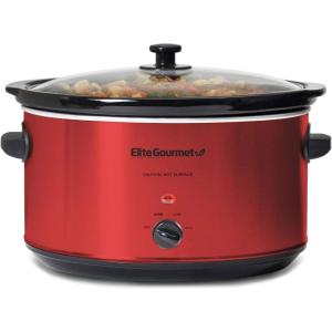 Elite Gourmet Stainless Steel Slow Cooker, Dishwasher-Safe with Tempered Glass Lid, Cool-Touch Handles, Removable Stoneware Pot, 8.5 Quart,MST-900V(Red)