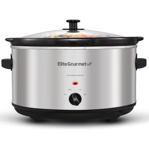 Elite Gourmet Stainless Steel Slow Cooker, Dishwasher-Safe with Tempered Glass Lid, Cool-Touch Handles, Removable Stoneware Pot, 8.5 Quart,MST-900V(Stainless Steel)