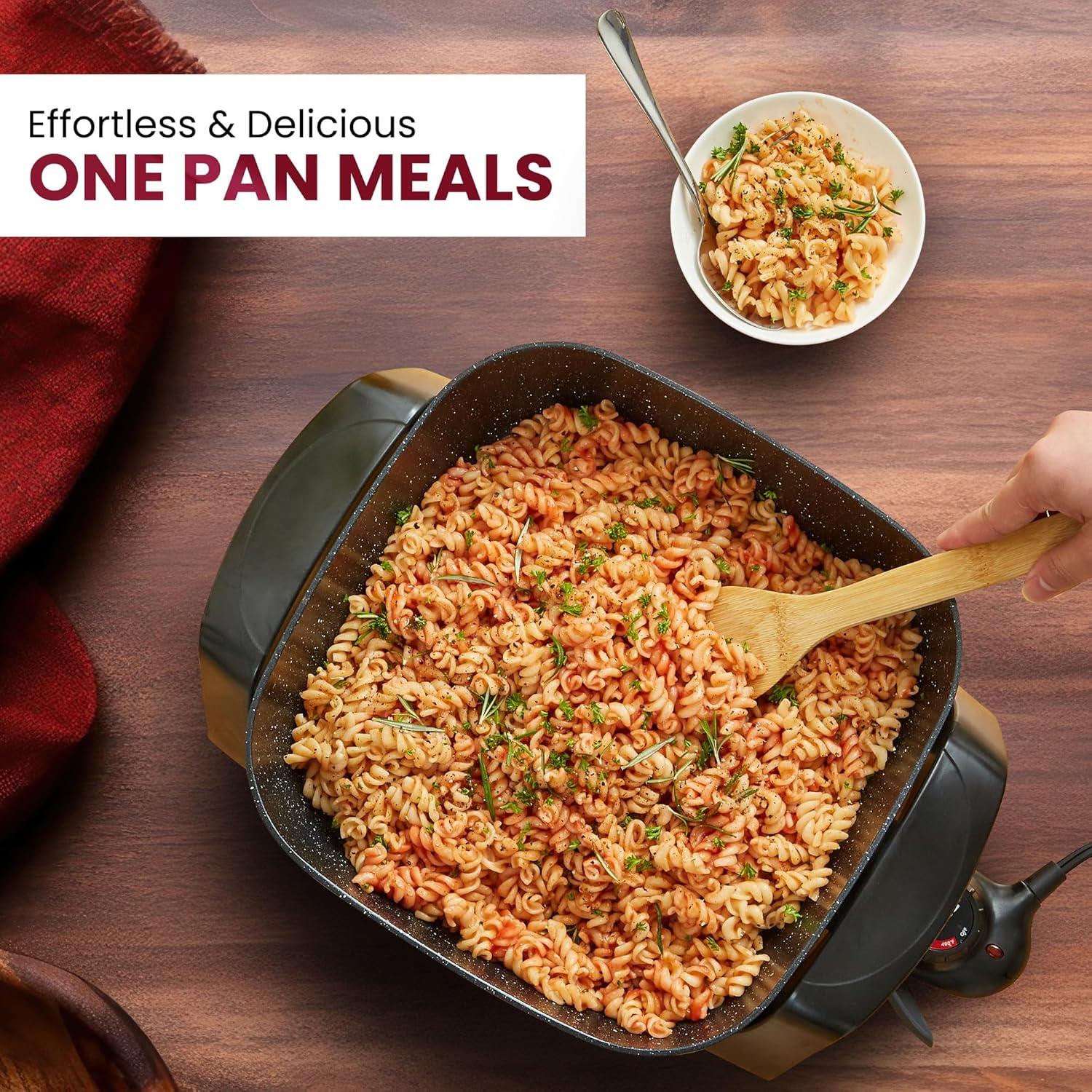 image:imageElite Gourmet 15 x 12 x 3 StowAway Foldable Electric Skillet Ceralast PFAS Free Ceramic 1500W Rapid Heat Dishwasher Safe Pan amp Lid BlackGrey12 x 12 75 Qt