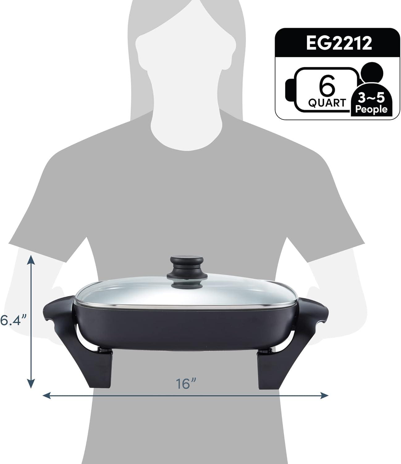 image:imageElite Gourmet 15 x 12 x 3 StowAway Foldable Electric Skillet Ceralast PFAS Free Ceramic 1500W Rapid Heat Dishwasher Safe Pan amp Lid BlackGrey12 x 12 6 Qt