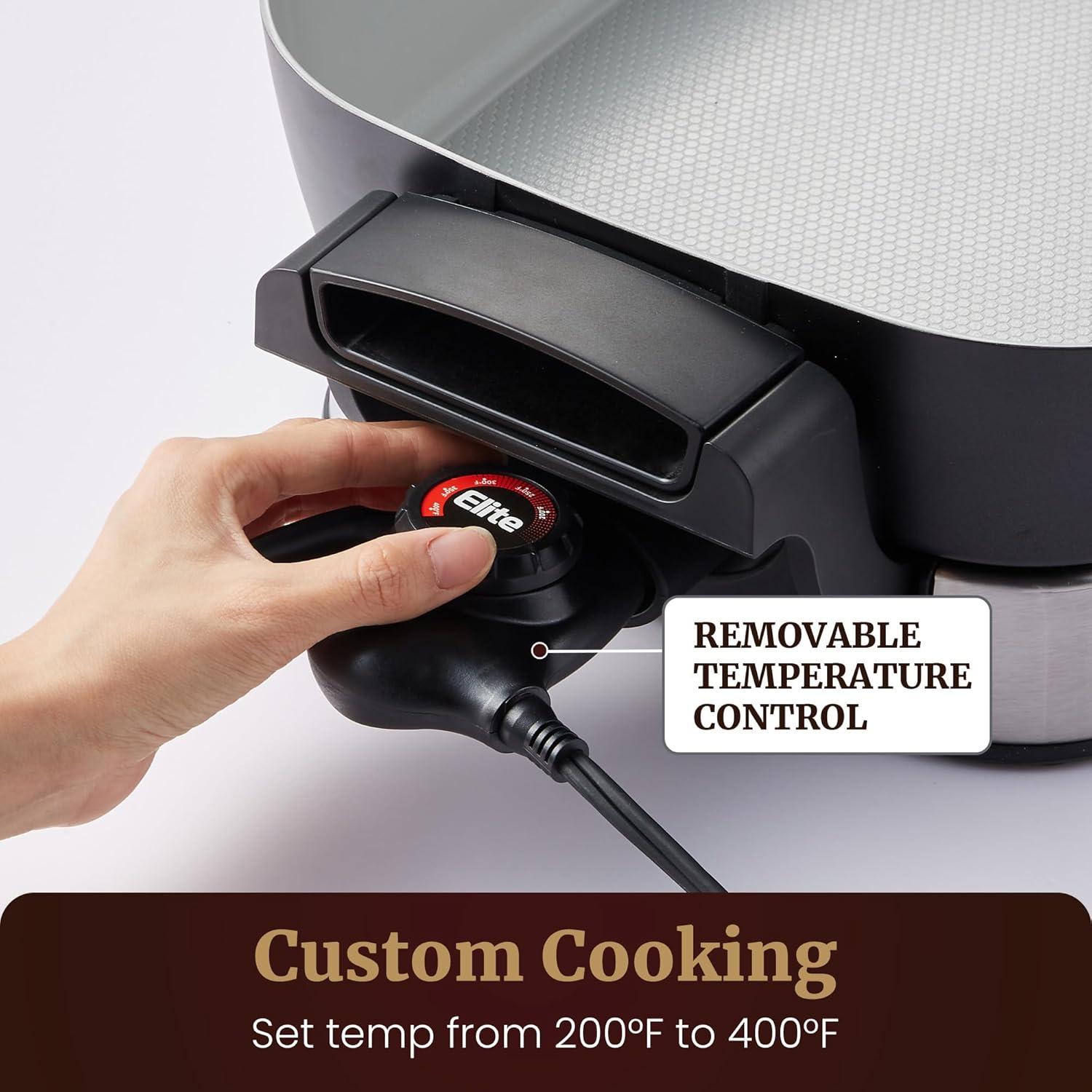 image:imageElite Gourmet 15 x 12 x 3 StowAway Foldable Electric Skillet Ceralast PFAS Free Ceramic 1500W Rapid Heat Dishwasher Safe Pan amp Lid BlackGrey15 x 12 10 Qt