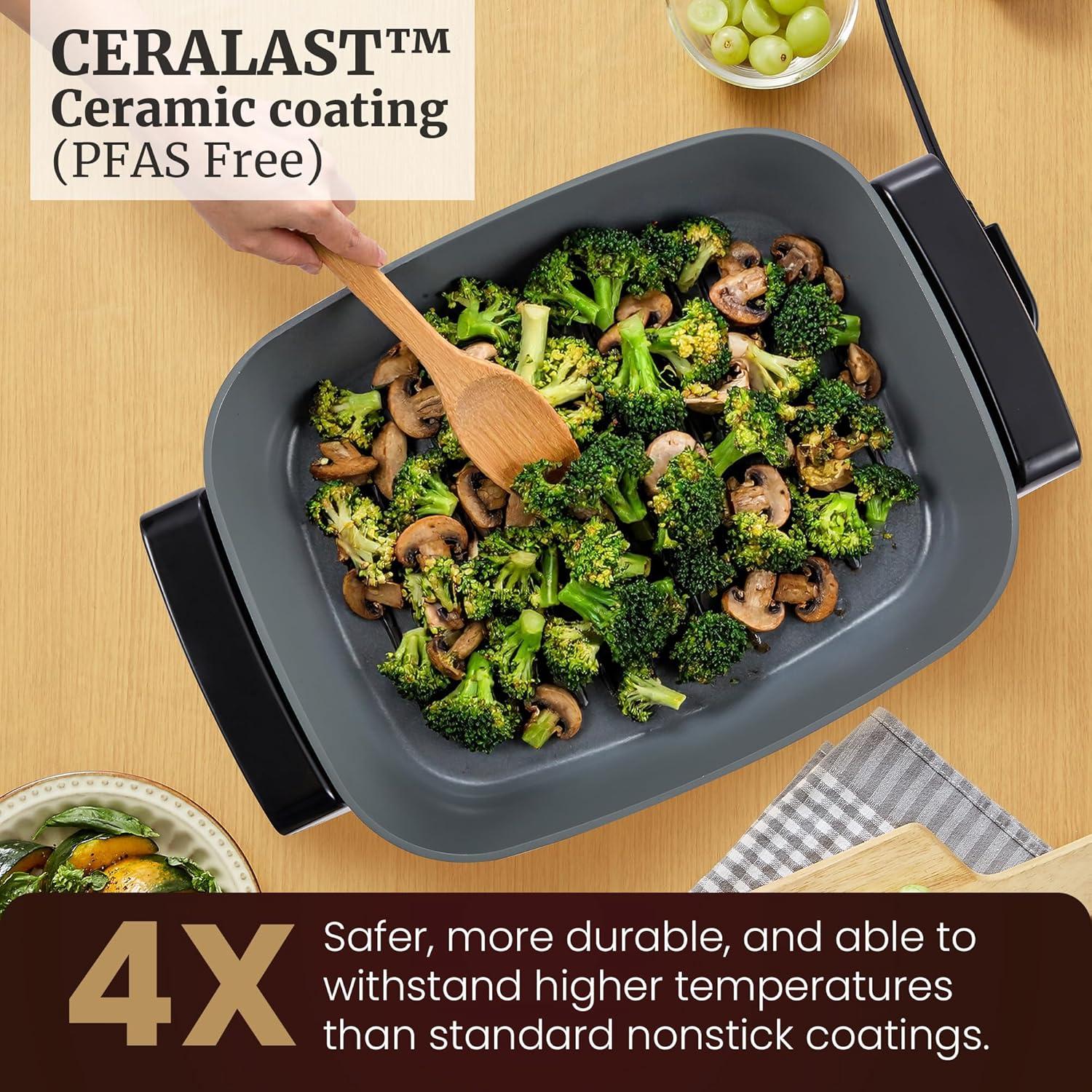 image:imageElite Gourmet EG6203 Extra Deep 16x13x32 105Qt Scratch Resistant Easy Pour Spout Dishwasher Safe Nonstick Electric Skillet with Vented Glass Lid Adjustable Temperature Black125Qt