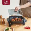 Elite Gourmet 15″ x 12″ x 3″ Stow-Away Foldable Electric Skillet, Ceralast™ PFAS Free Ceramic, 1500W Rapid Heat, Dishwasher Safe Pan & Lid, Black/Grey(12″ x 12″ (7.5 Qt))