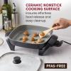 Elite Gourmet 15″ x 12″ x 3″ Stow-Away Foldable Electric Skillet, Ceralast™ PFAS Free Ceramic, 1500W Rapid Heat, Dishwasher Safe Pan & Lid, Black/Grey(12″ x 12″ (6 Qt))
