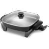 Elite Gourmet 15″ x 12″ x 3″ Stow-Away Foldable Electric Skillet, Ceralast™ PFAS Free Ceramic, 1500W Rapid Heat, Dishwasher Safe Pan & Lid, Black/Grey(12″ x 12″ (6 Qt))